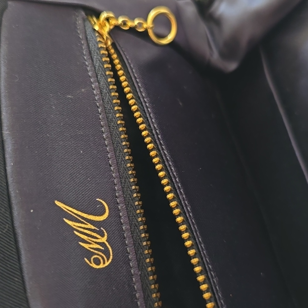 Birks - Navy Pleated Evening Handbag with Gold Hardware​ - Picture 7 of 13